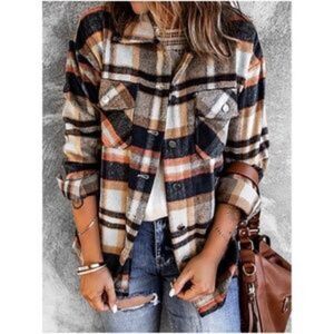 New Cozy Plaid Button up Pocket Jacket Shacket Shirt Top